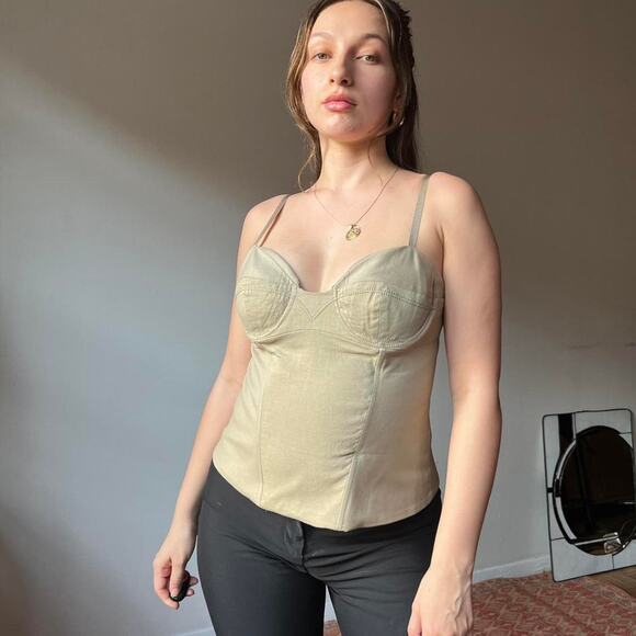 Vtg 00s khaki linen corset - Picture 5 of 6